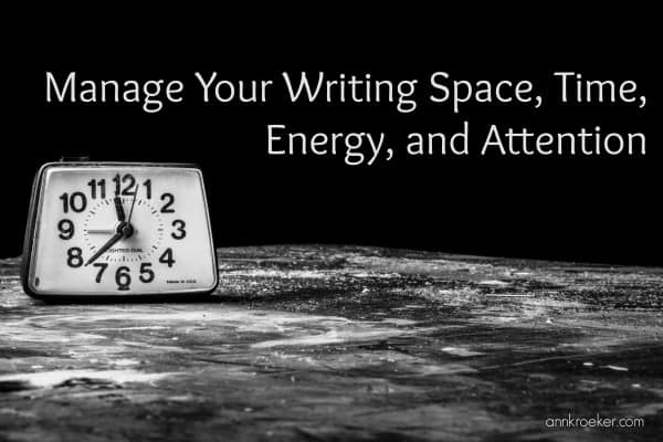 clock against black background - manage your writing space, time, energy, and attention