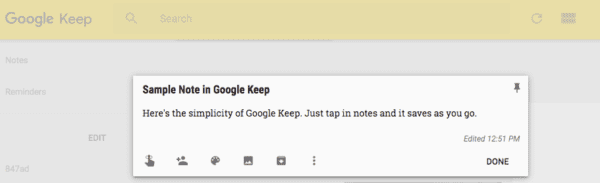 Screenshot of a Google Keep Note