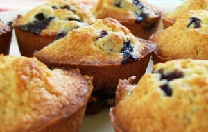 Andrea's blueberry muffins strike a pose, hoping to cause spontaneous salivation.