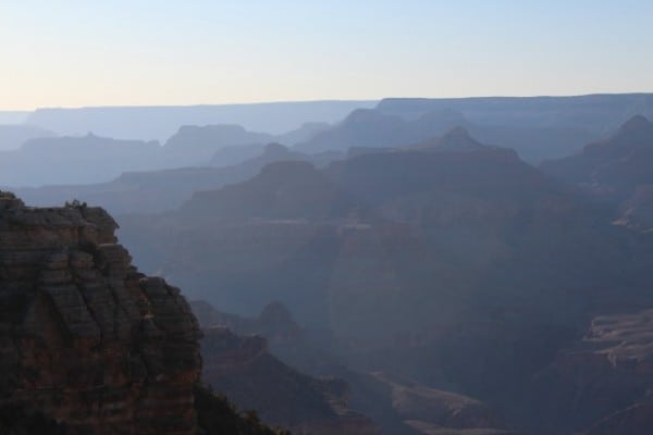 grand canyon setting sun haze