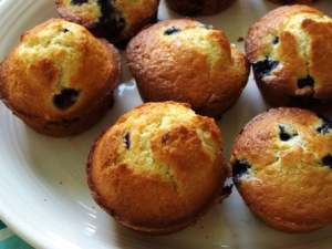 An aerial view of Lisa's Lemon Blueberry Muffins--readers are ready to swoop down and devour.