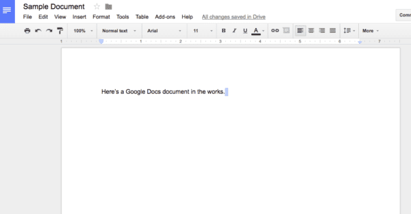 Google Docs screenshot - sample