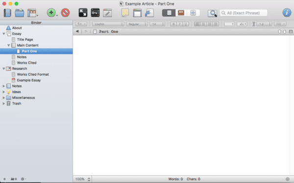 Screenshot of Scrivener